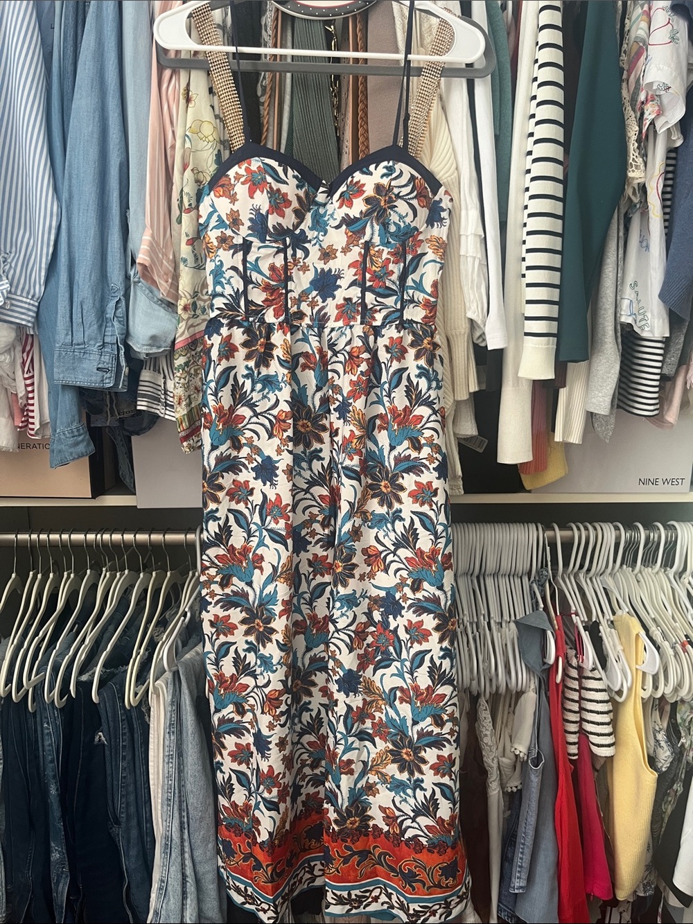 Floral Strapless Sundress Jumpsuit - White with Teal & Rust Floral